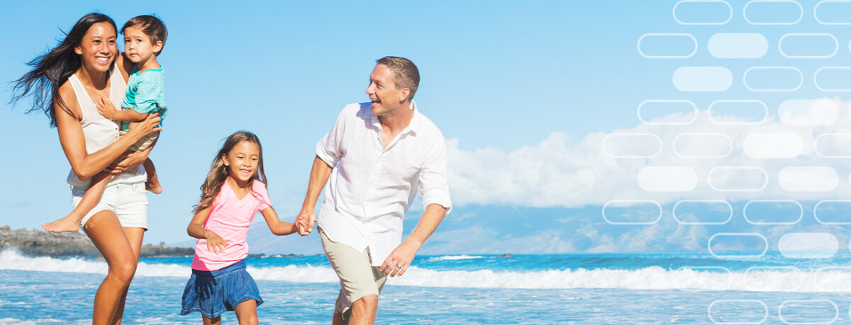 A family of four people at beach